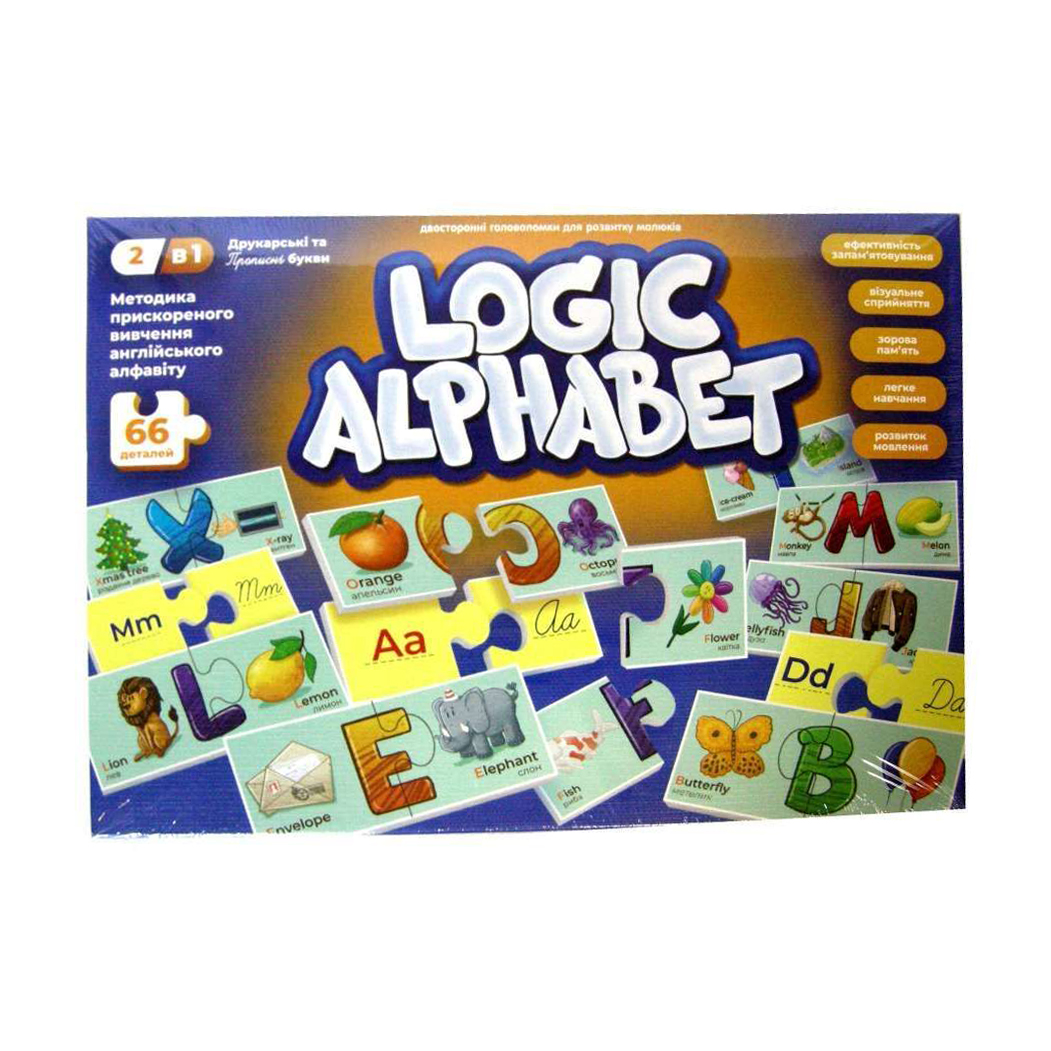 Розвивальна гра-пазл Danko Toys Logic Alphabet, українською та англійською мовами, від 3 років, 66 елементів (G-LoA-01-04U)